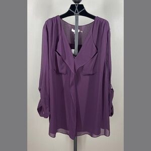 NEW Calvin Klein Shirt Womens 3X purple chiffon blouse classic popover